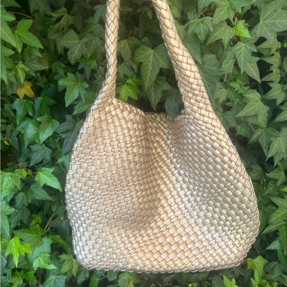 Slouchy metallic gold Hobo Bag with Woven Texture